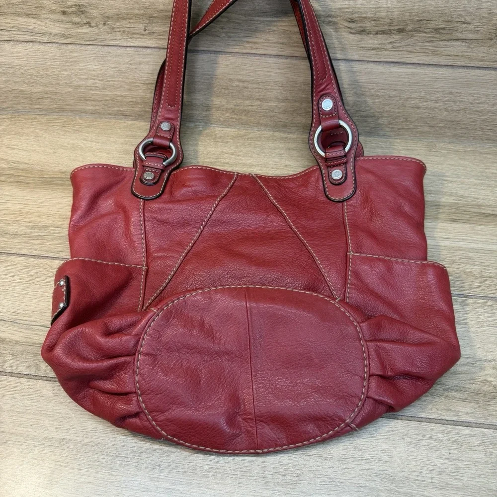 Vintage Tignanello Red Leather Bucket Bag Slouchy Hobo Shoulder Purse Large